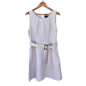 Tahari Linen Belted Dress Oatmeal Size 10